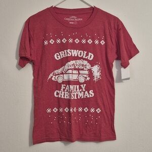Youth Large Griswold Family Christmas Graphic T-shirt Red White Pixalated